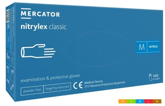 Nitrila cimdi, zili, nepūderēti «Mercantor nitrylex», 100 gb